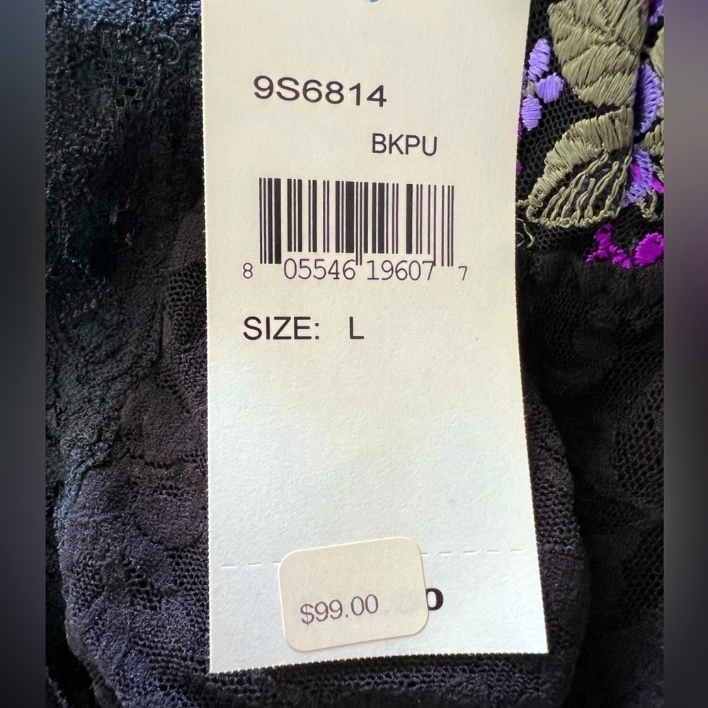 NEW Hanky Panky Babydoll & Thong Set, Black/Lavender Floral Embroidery, Size L - Picture 9 of 10